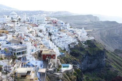 Spectacular perspective of Fira built on the Caldera (crater).