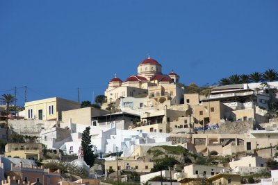The Village of Pyrgos with spectacular Greek Orthodox Church looming large on the horizon.