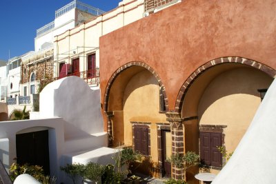 Unique exterior designs in Oia village.