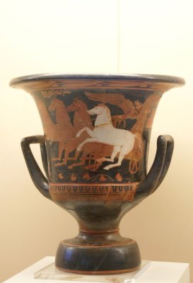 Ceramic pot with chariot racing motifs from Ancient Olympia.