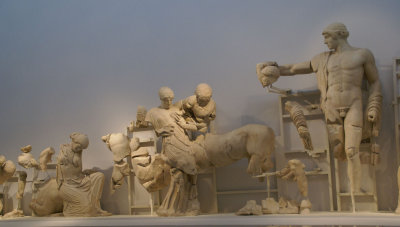 Impressive sculptures in Pentelic marble excavated from the Sanctuary at Olympia.