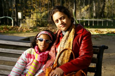 Sanchita and Uma at the entrance to the Sanctuary at Olympia