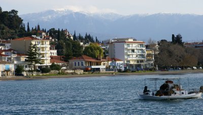 A classic Mediterranean landscape reminiscent of Haifa in Israel, on the way from Delphi to Olympia.