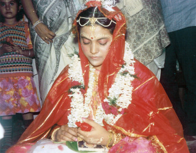 Sanchita in Bridal Finery before the marriage ceremony in Kolkata.