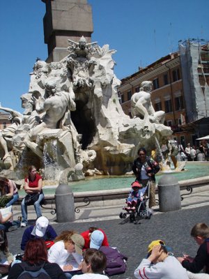 The celebrated Fountain of the Four Rivers by Bernini, the most celebrated of the Florentine sculptors, save Michaelangelo.