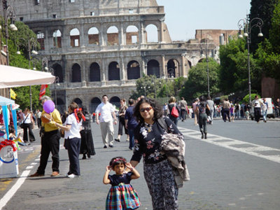 Flanked by the legendary Collosseum in Rome.