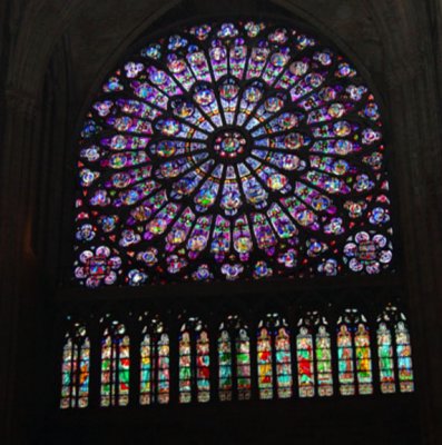Exquisite Stained Glass Window within L'Eglise de Notre Dame.