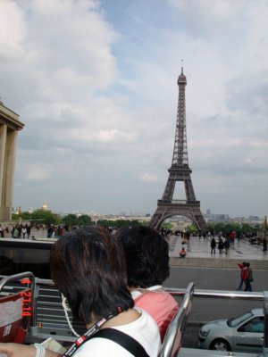 The Eiffel Tower as seen from the Parisian tourbus.