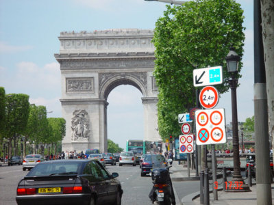 A Panoramic view of L'Arc De Triomphe (The Arch of Triumph) at the Champs Elysees.
