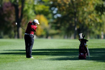 Erin hitting down the 14th fairway