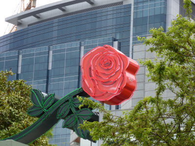 Neon Rose Sculpture Portland Waterfront