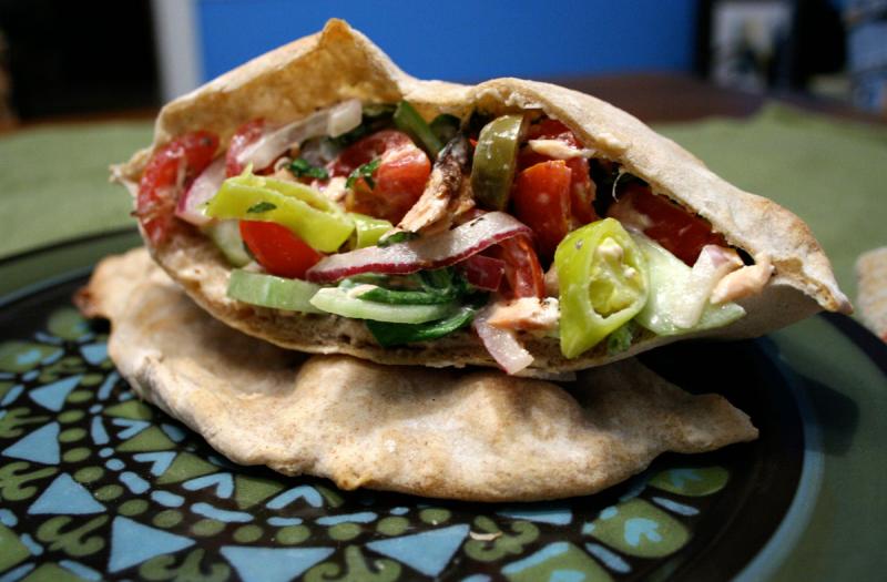 Greek-style pita with feta dressing
