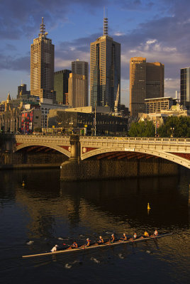 Sculling under Princess Bridge, Melbourne