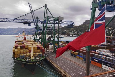 Fluttering flag, Sapphire Princess, Lyttelton, New Zealand