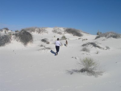 Bernice & Katie running up sand hills