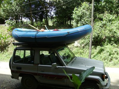 Our 1987 Landcruiser carries the raft and 6 people and travels well on bumpy roads