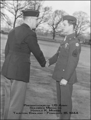 Soldier's Medal Presentation to Harold Morris by General L.T. Gerow