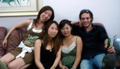 Kaori finally makes it home from work, and James is loving posing with three hot babes