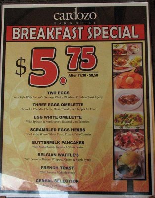 Breakfast Specials at the Cardozo Cafe