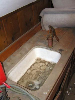 Old well pump sink on second floor