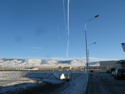 Ulaanbaatar 4 contrails of planes heading towards europe