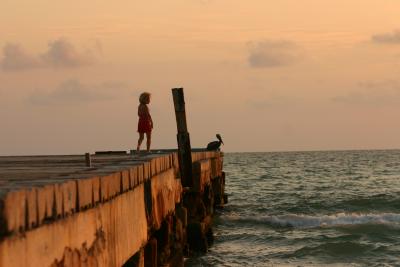 girl, bird and pier