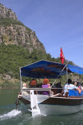 Sailing up the Dalyan River towards Lake Köyceğiz