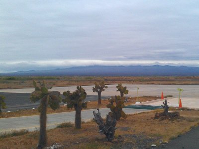 Cloud cap on Santa Cruz island seen from Baltra airport