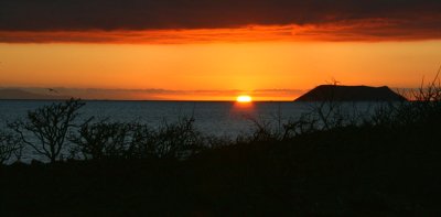 Sunset over Daphne Major island, Galapagos