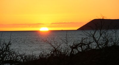 Sunset over Daphne Major island, Galapagos