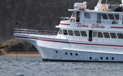 The Reina Silvia anchored off Floreana, Galapagos