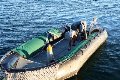 Readying the zodiac, Punta Moreno-Isabela, Galapagos