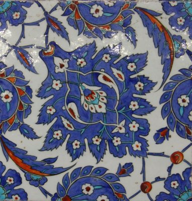 Detail of Iznik tile decoration in the Rstem Pasha Mosque, Istanbul