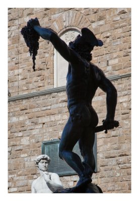 Perseus holding up the head of Medusa