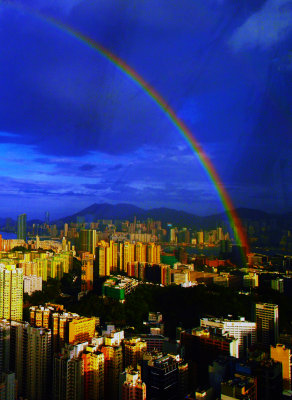 rainbow at sunset over Kowloon