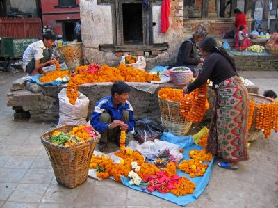 Garland sellers, Durbar Square