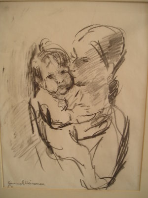 Mor och barn, teckning, av Gunnel Heineman