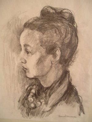 Kvinnoportrtt, teckning, av Gunnel Heineman