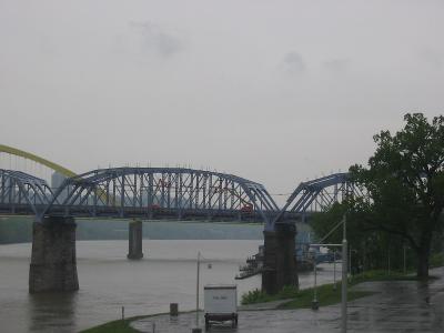 The L&N Bridge (Purple People Bridge), with supports for the Walking the Bridge thing going in