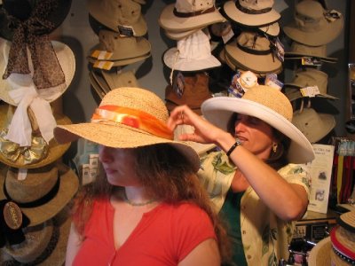 Considering a ribbon for her hat in Key West (11/22/2004)