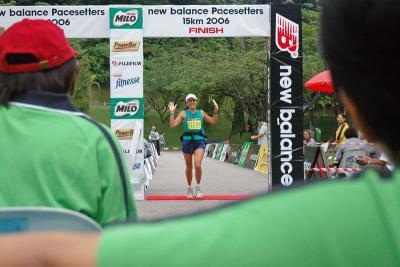 First lady veteran runner to cross the finish line