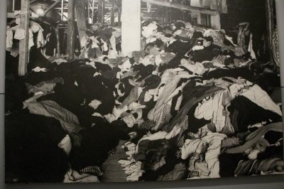 mountain of clothes from people murdered in the gas chambers