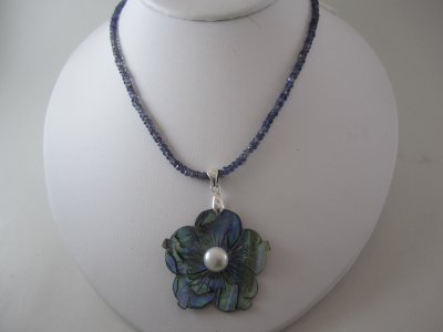 Strand of Iolite w/Abalone & button pearl