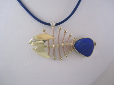 I14kt gold fischeele w/dia & tourquoise tail