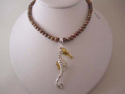 copper pearls sterling silver seahorse
