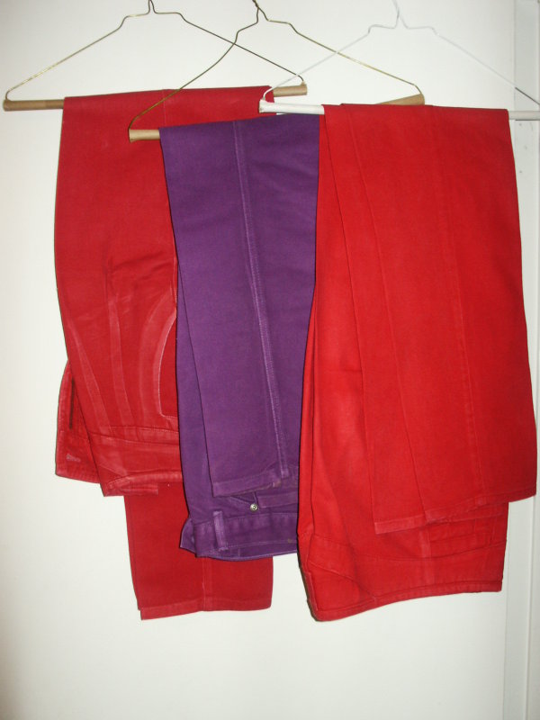 $15 ea: All Wrangler 5 pockets; Red 7x32&7x36; Purple 5X36