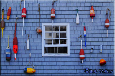 A Colorful Buoy Wall In The Village Of Boothbay Harbor