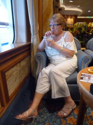 Grand Princess - Margaret relaxing with a Cocktail