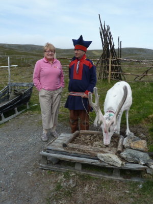 Honningsvag - Margaret with a Sami man on way to The North Cape