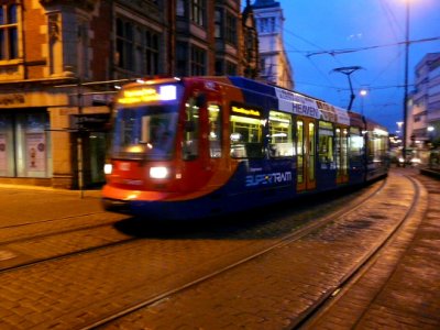 102 (2011) Siemens-Duewag Supertram after Leaving Cathedral